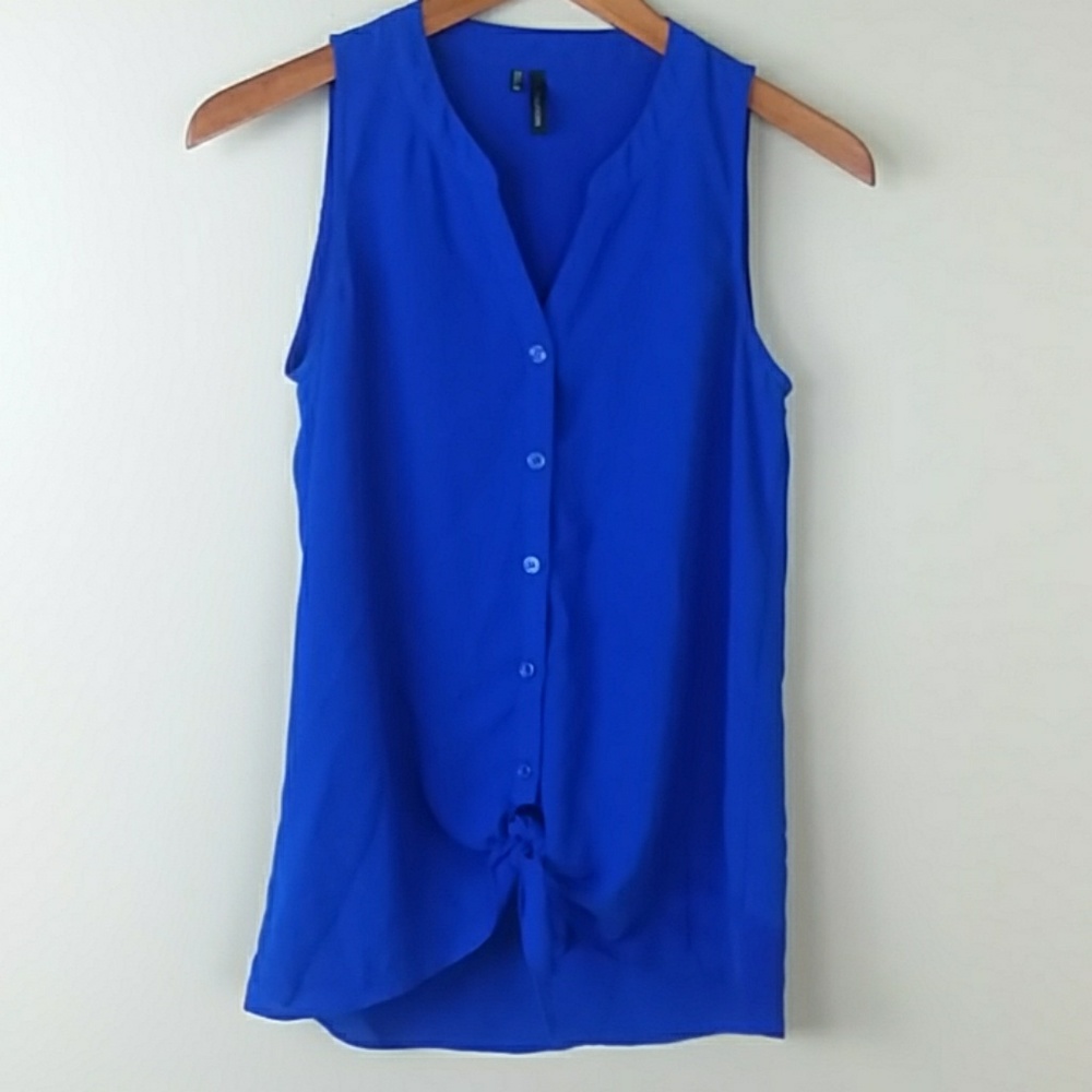 Maurices Blue Tie-Front Button Down Sleeveless Top